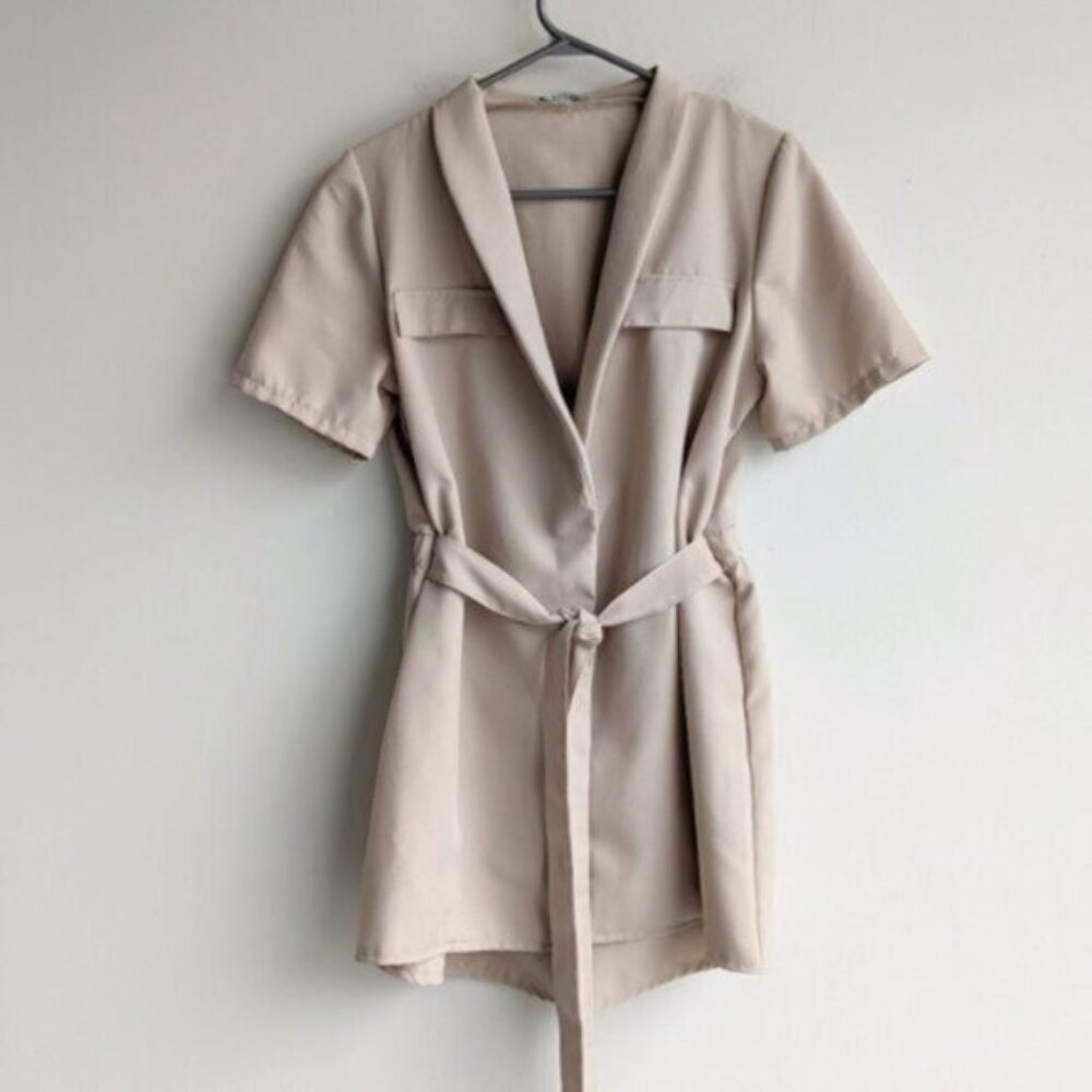 Boohoo safari blazer tie waist skort romper dress